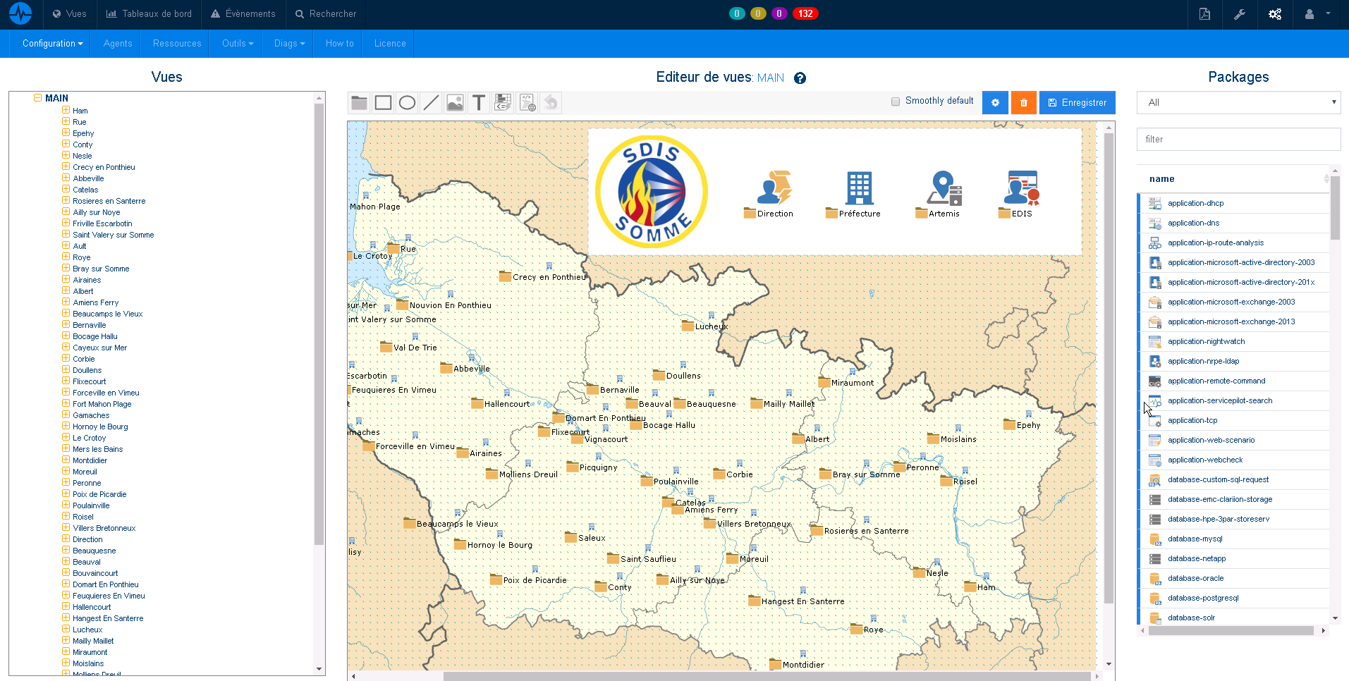 Monitoring of fire Brigade SDIS IT on a geographical map background Monitoring of fire Brigade SDIS IT on a geographical map background