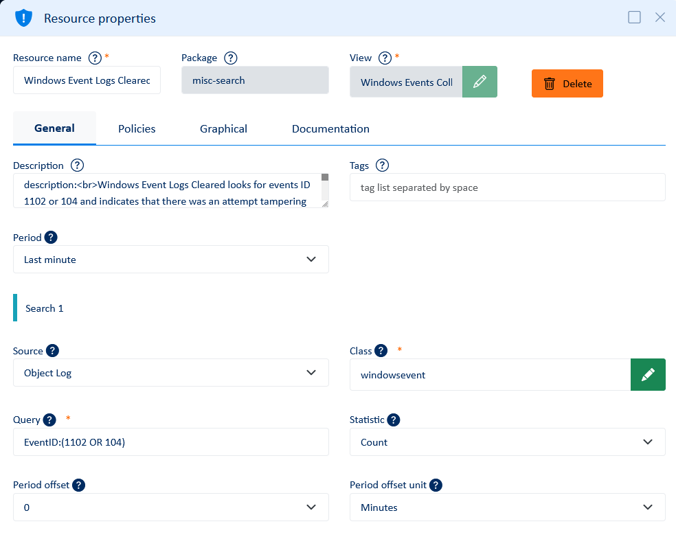 Configuración del objeto ServicePilot Search