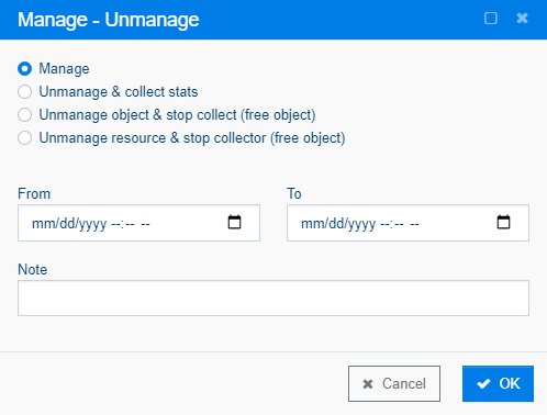 Manage dialog