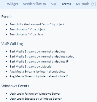 Terms view