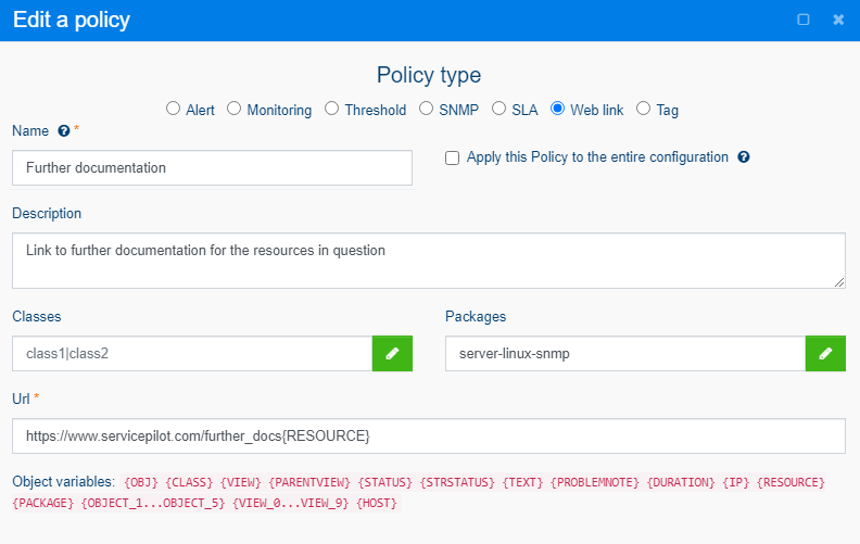 Add Web Link policy