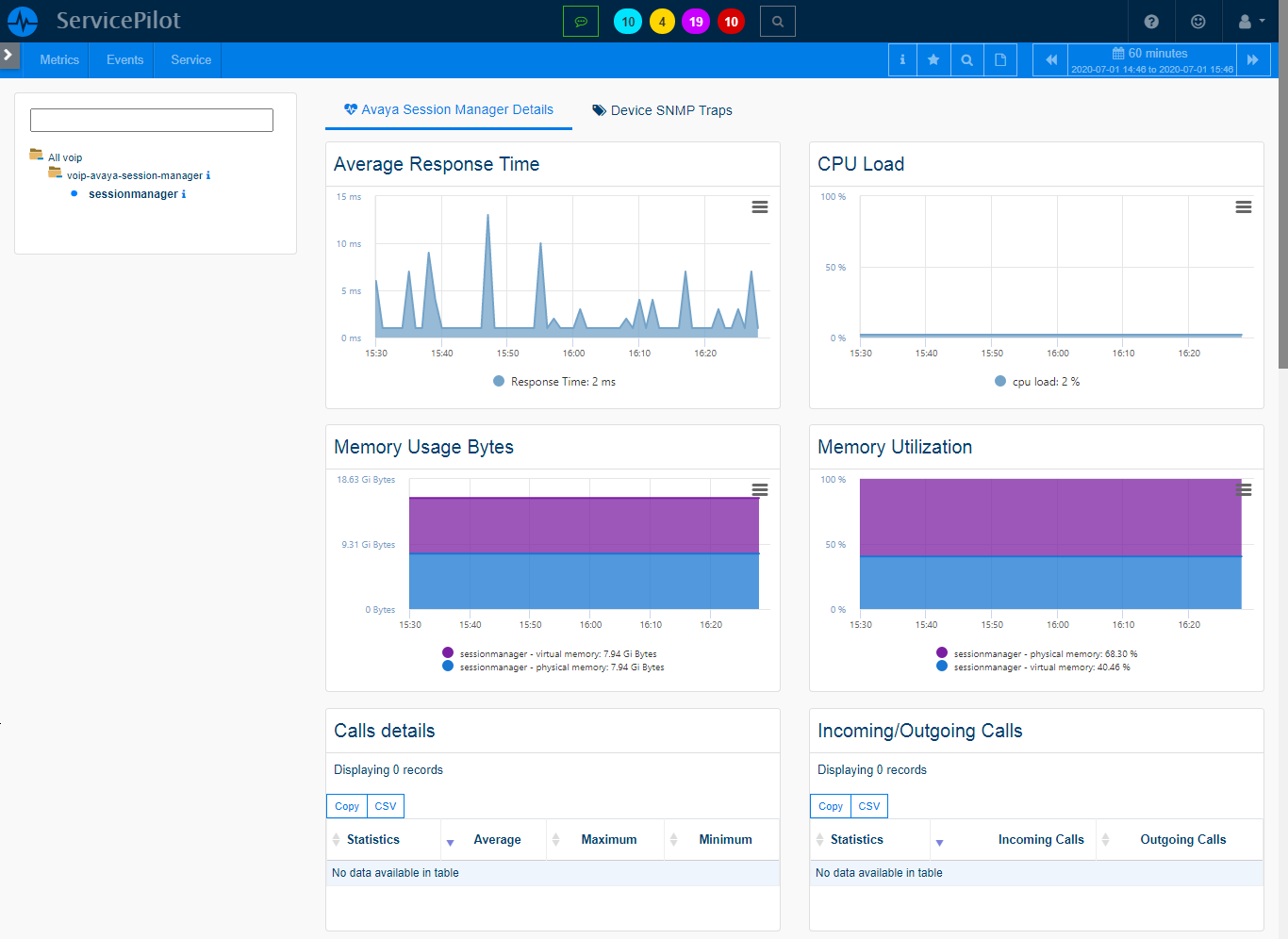 Monitor AVAYA SESSION MANAGER with ServicePilot